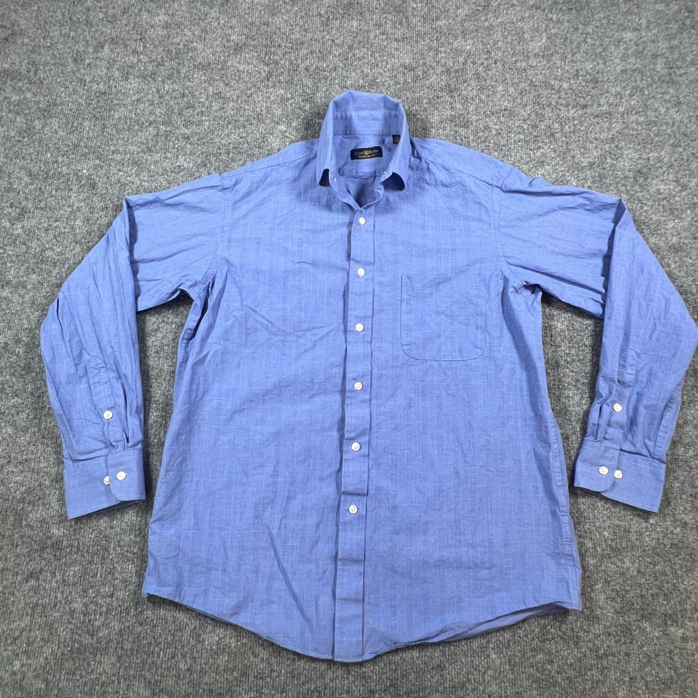 Club Room Dress Shirt Mens 15.5 Blue Cotton Regular Fit Button Front Formal Wear